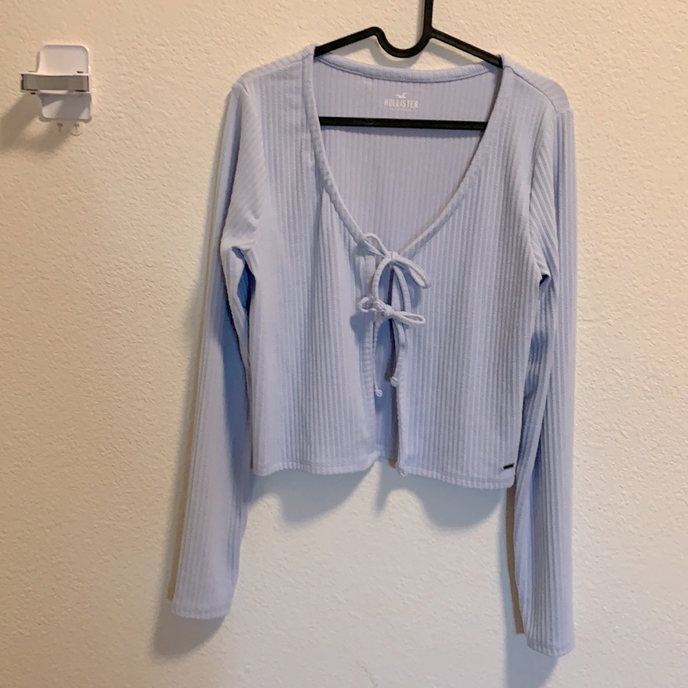 Hollister tie front baby blue knit cardigan sweater